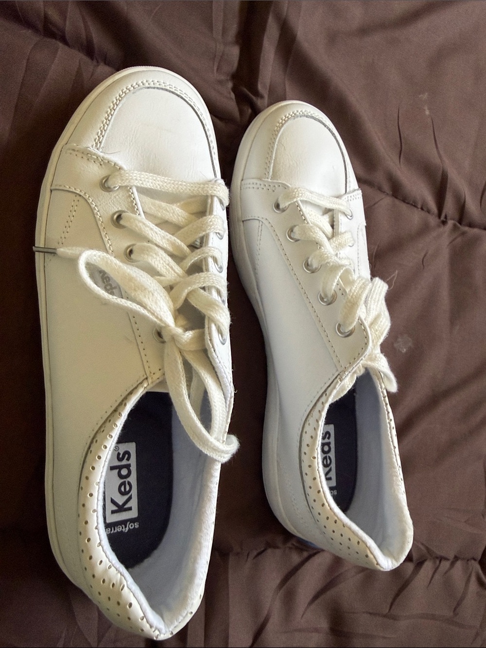 Keds Kids White Leather Lace-Up Sneakers